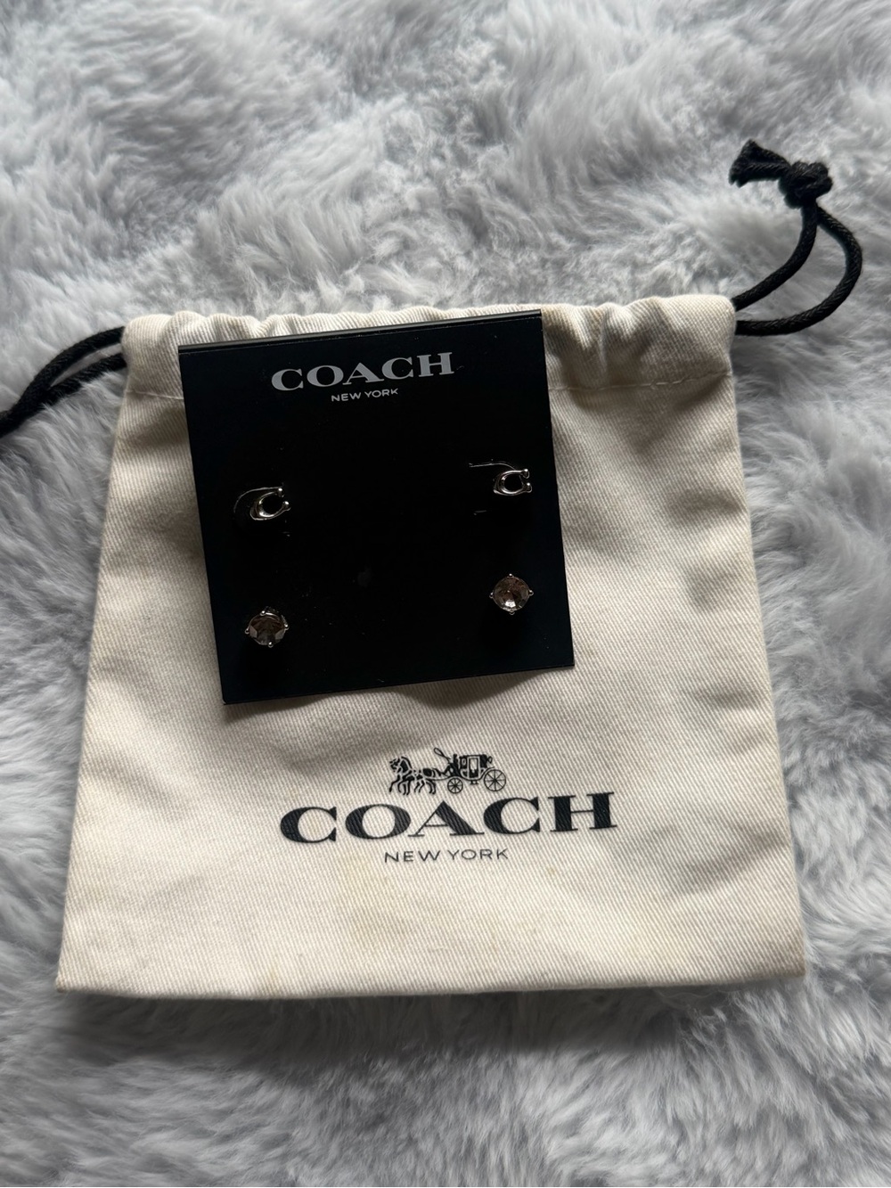 Coach Silver Stud Earring Set with Drawstring Pouch - Picture 4 of 4